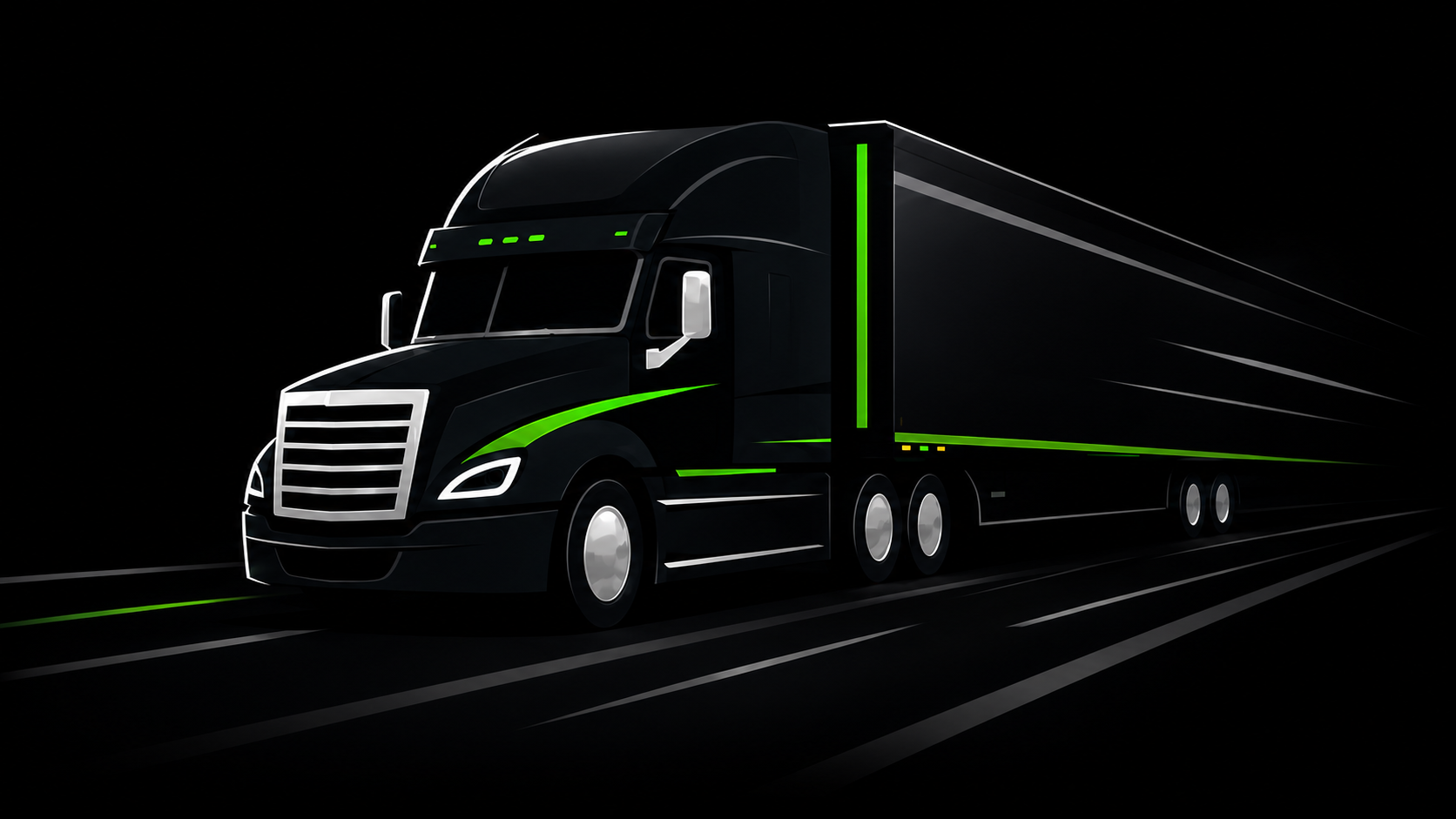 Solaris Logistics black tractor-trailer illustration conveying freight in motion
